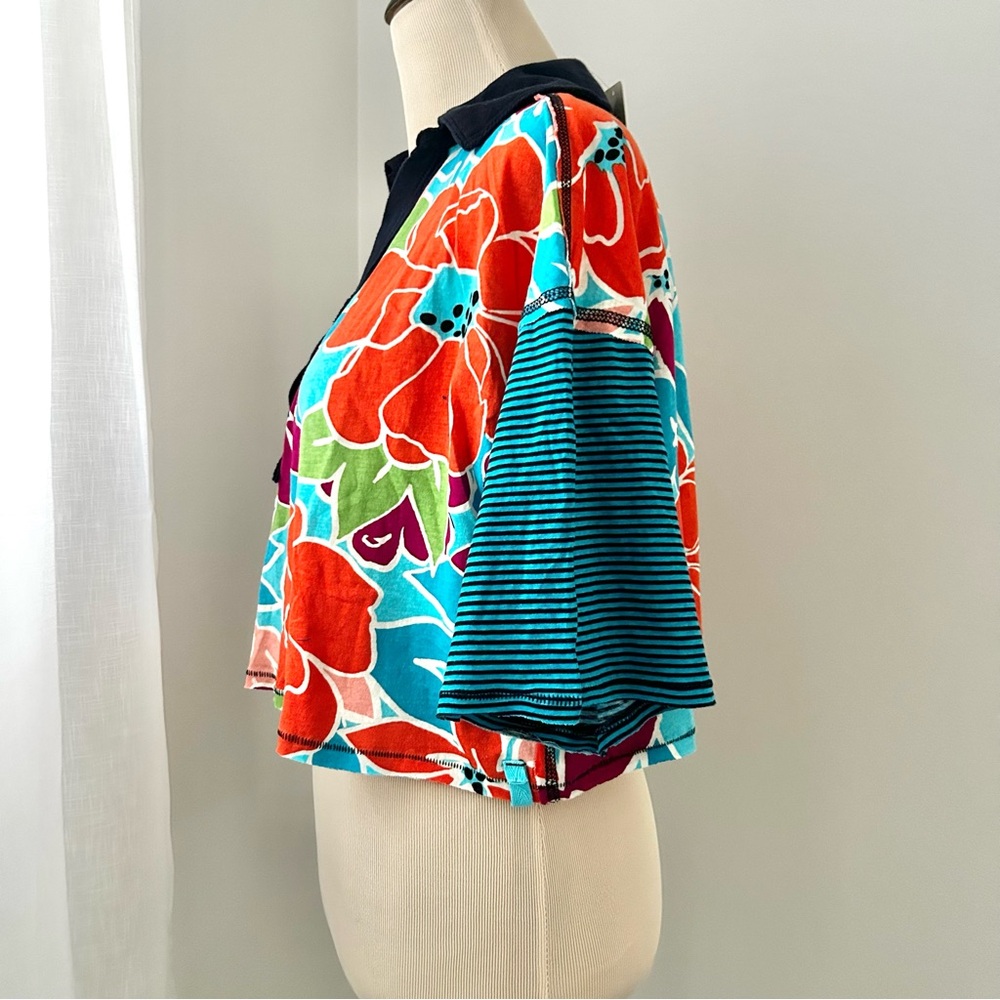 🍒NWT Free People On A Boat Boxy Crop Polo in Coastal. Small. - Picture 7 of 12